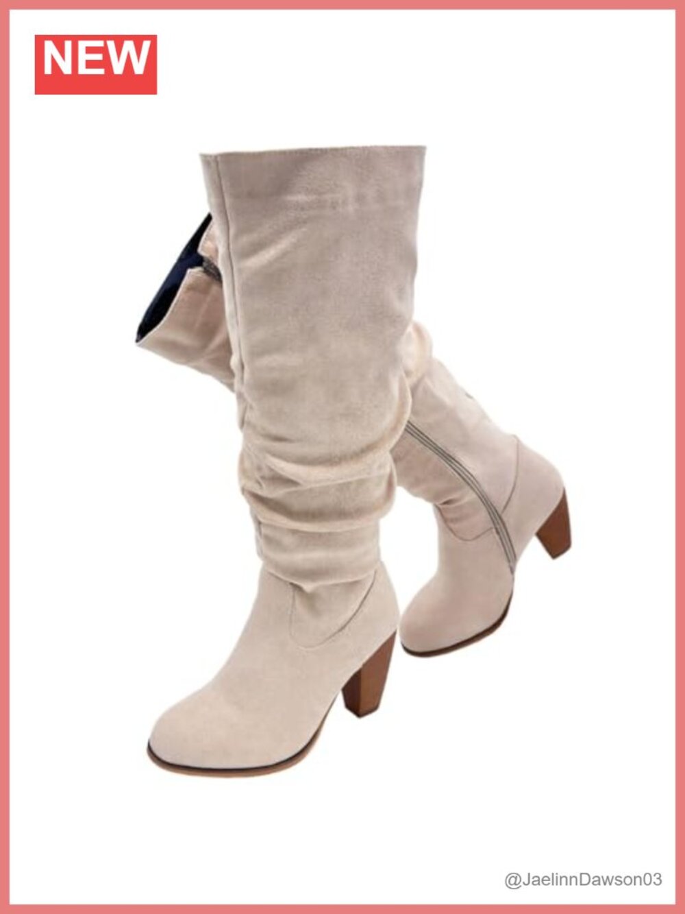 Wide Calf Knee High Boots Chunky Heel Pointed Toe Side Zipper Faux Leather Suede